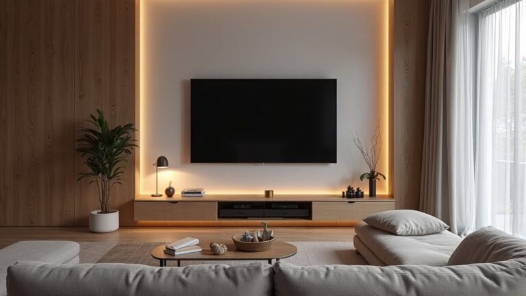 Moderne woonkamer met grote flatscreen TV op ideale kijkafstand van de bank